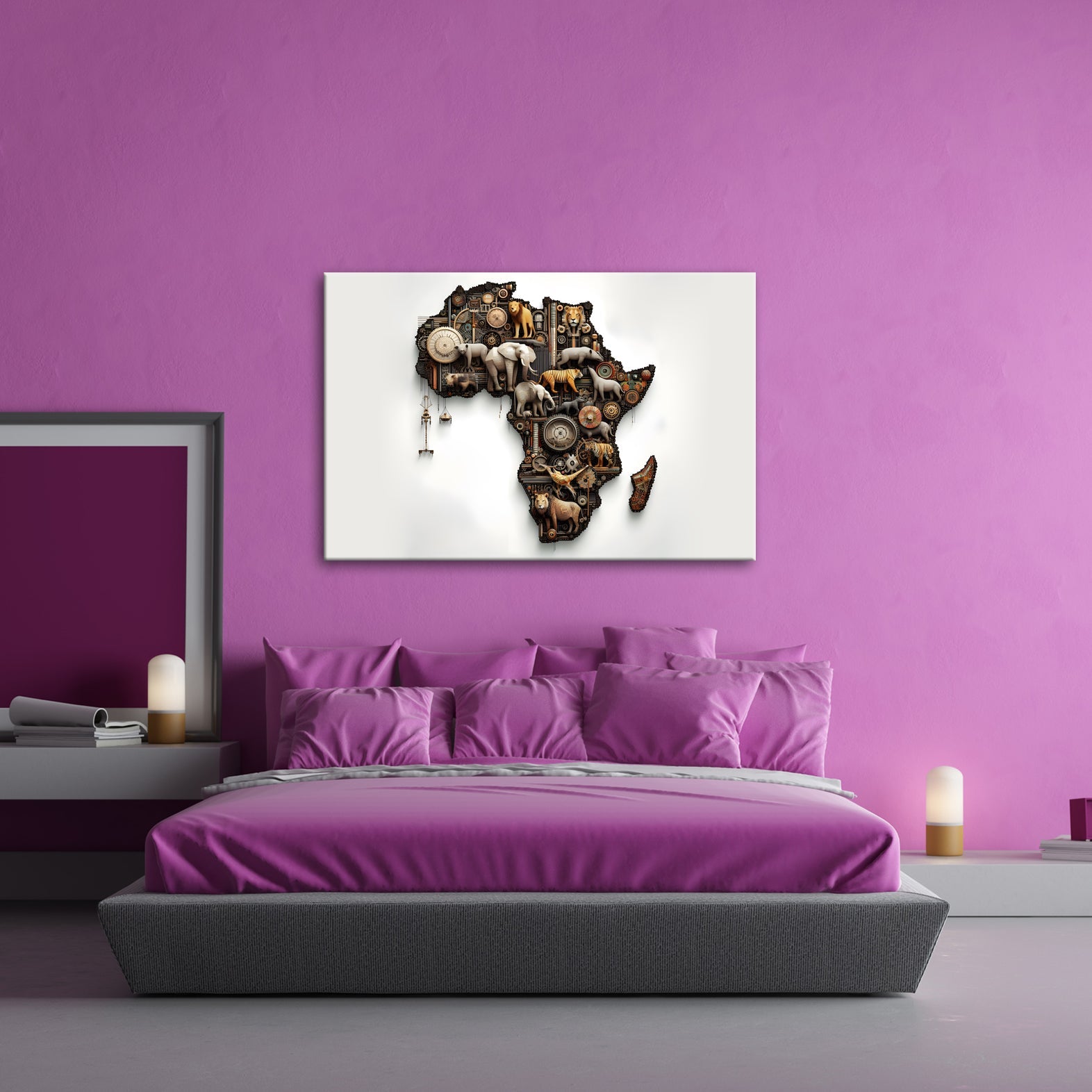 Leinwandbild Afrika aus Zahnrädern, Tieren und kunstvoller Mechanik. - deyoli