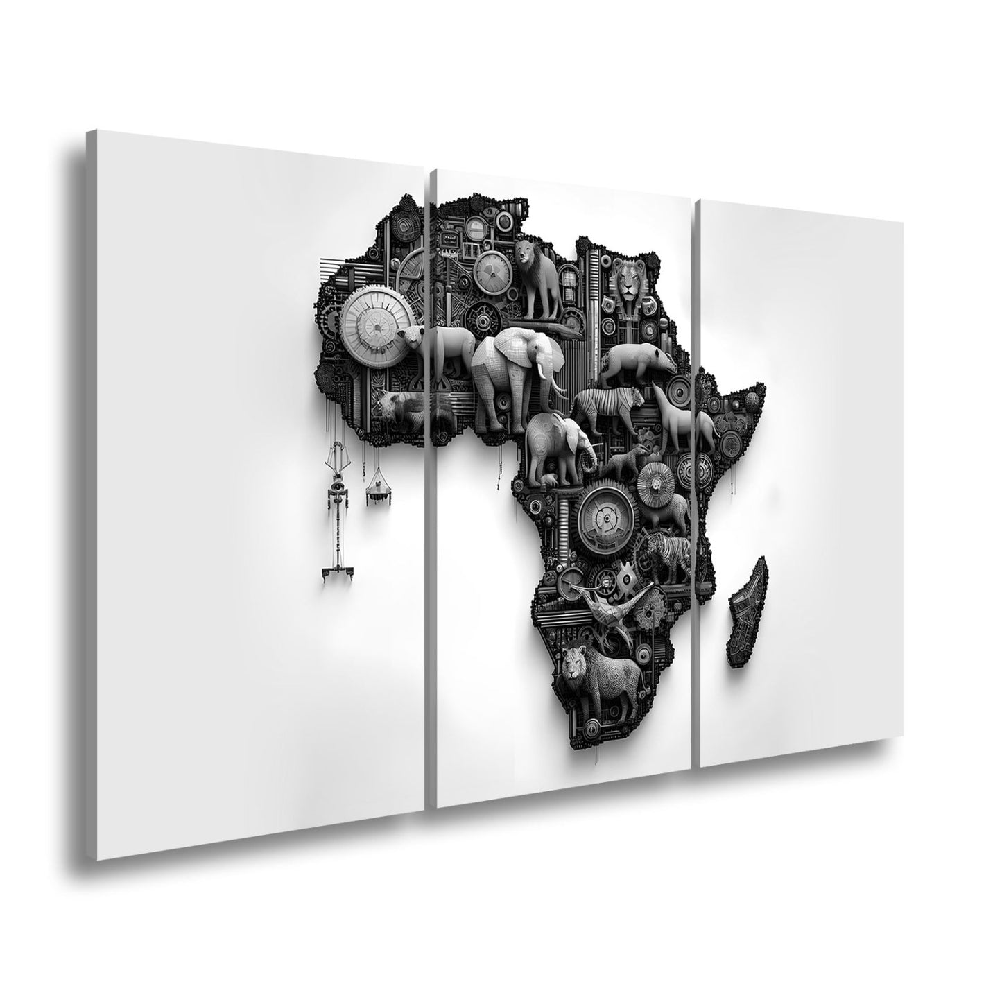 Leinwandbild Afrika aus Zahnrädern, Tieren und kunstvoller Mechanik. - deyoli