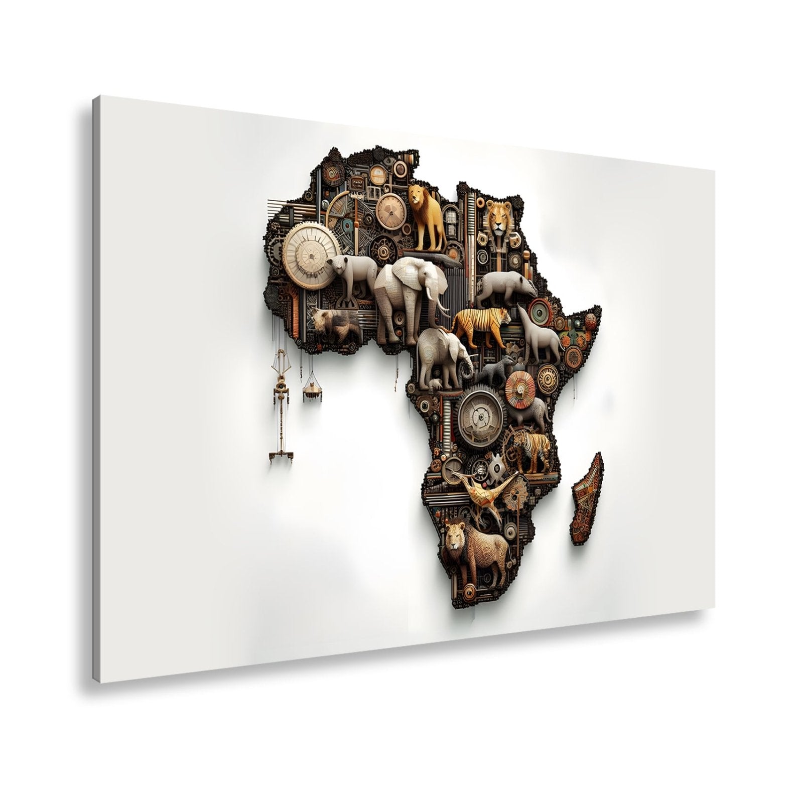 Leinwandbild Afrika aus Zahnrädern, Tieren und kunstvoller Mechanik. - deyoli