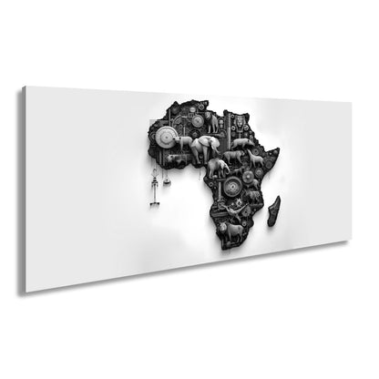 Leinwandbild Afrika aus Zahnrädern, Tieren und kunstvoller Mechanik. - deyoli