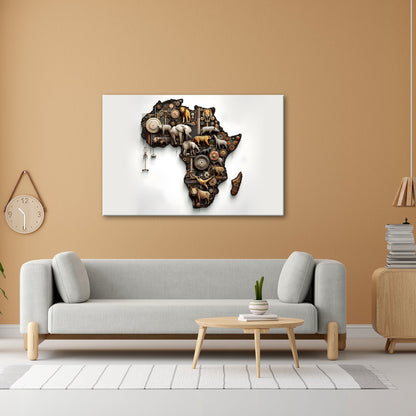 Leinwandbild Afrika aus Zahnrädern, Tieren und kunstvoller Mechanik. - deyoli