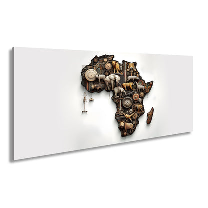 Leinwandbild Afrika aus Zahnrädern, Tieren und kunstvoller Mechanik. - deyoli