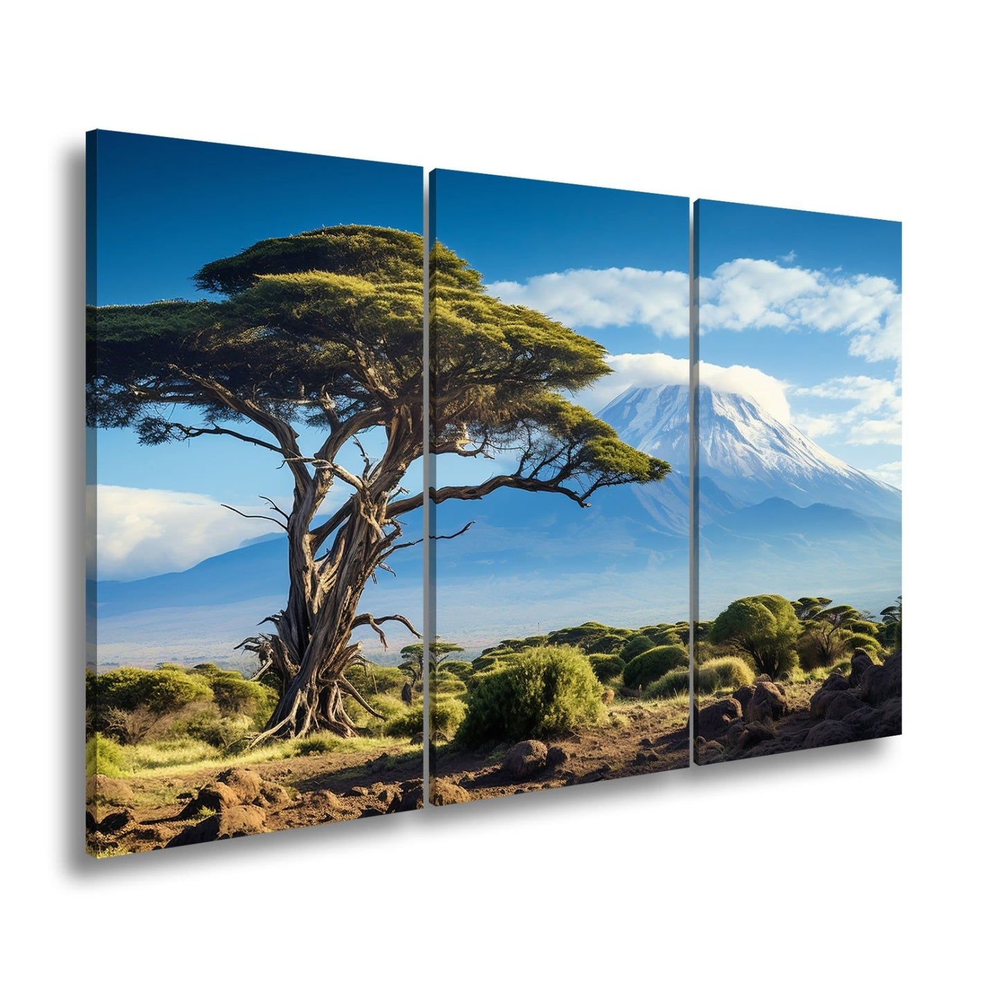 Leinwandbild Afrikas Weite – Majestätischer Baum vor Kilimandscharo XXL - deyoli