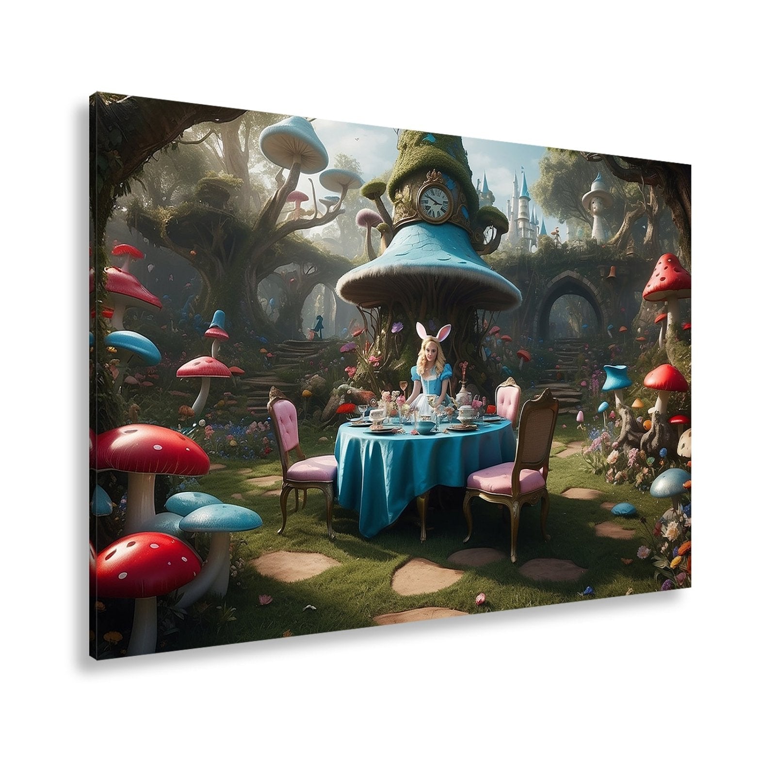 Leinwandbild Alice - Tafelrunde zwischen Riesenpilzen und fantastischen Formen - deyoli