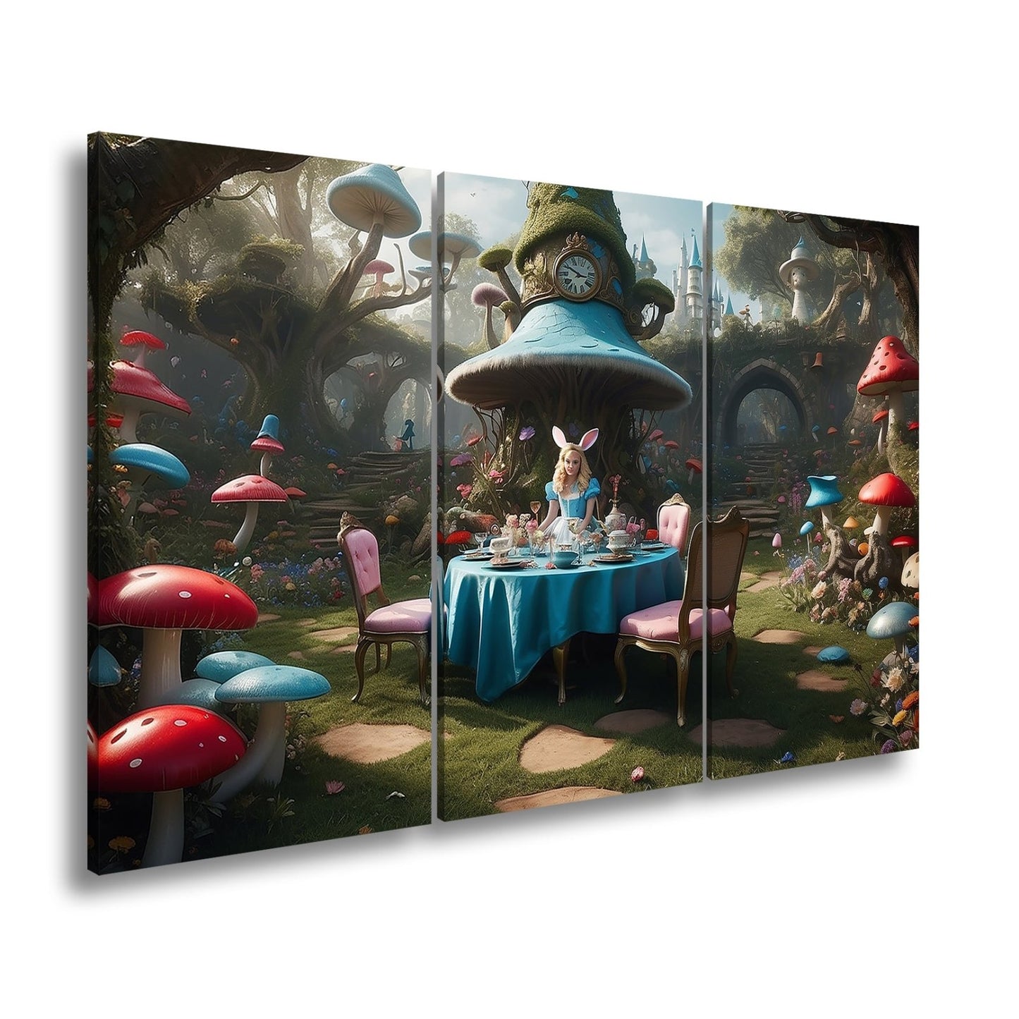 Leinwandbild Alice - Tafelrunde zwischen Riesenpilzen und fantastischen Formen - deyoli