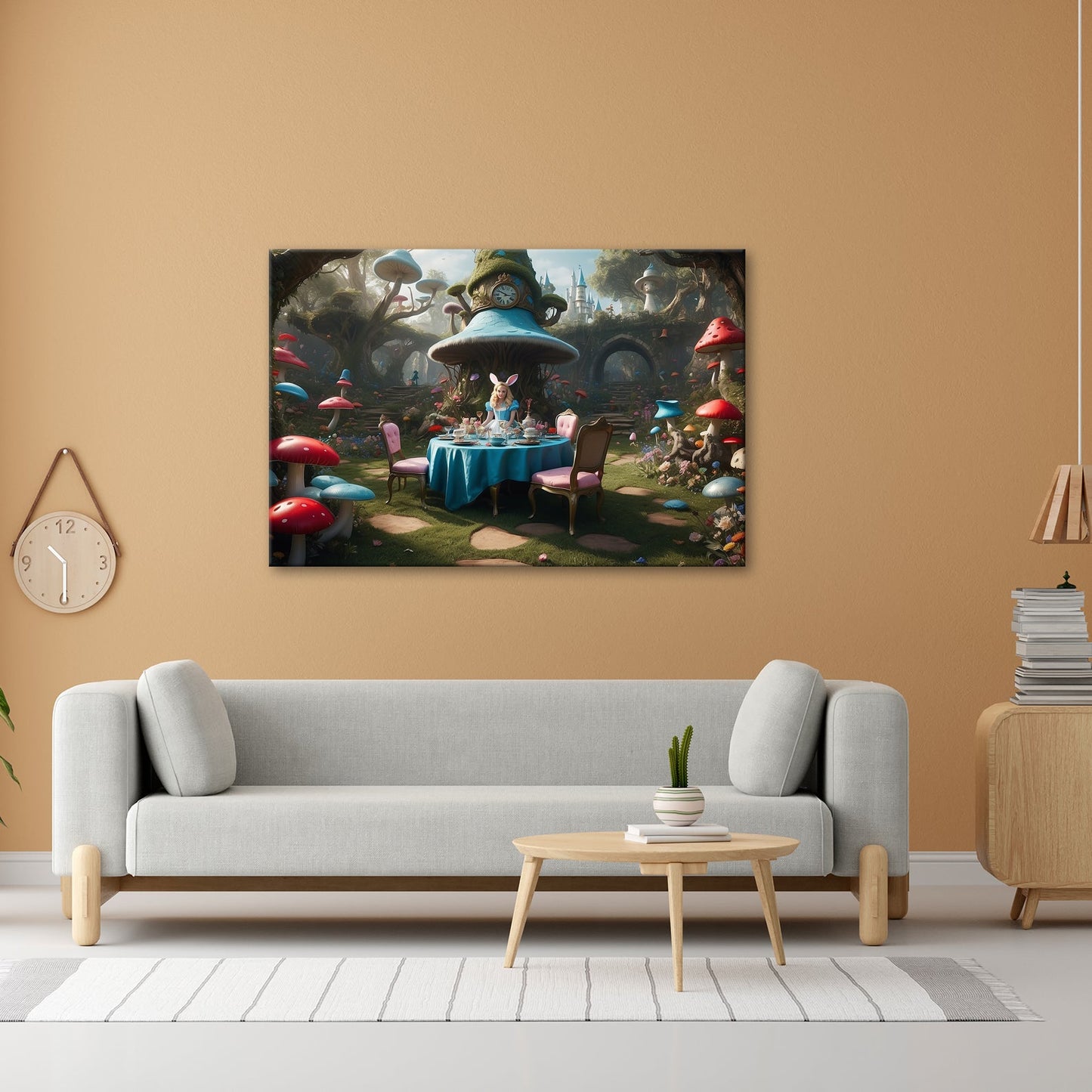 Leinwandbild Alice - Tafelrunde zwischen Riesenpilzen und fantastischen Formen - deyoli