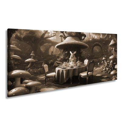 Leinwandbild Alice - Tafelrunde zwischen Riesenpilzen und fantastischen Formen - deyoli