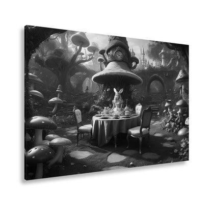 Leinwandbild Alice - Tafelrunde zwischen Riesenpilzen und fantastischen Formen - deyoli