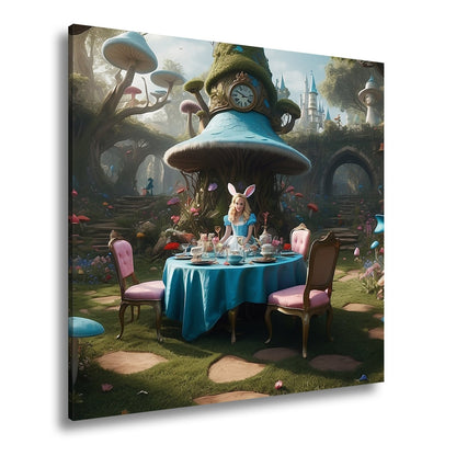 Leinwandbild Alice - Tafelrunde zwischen Riesenpilzen und fantastischen Formen - deyoli