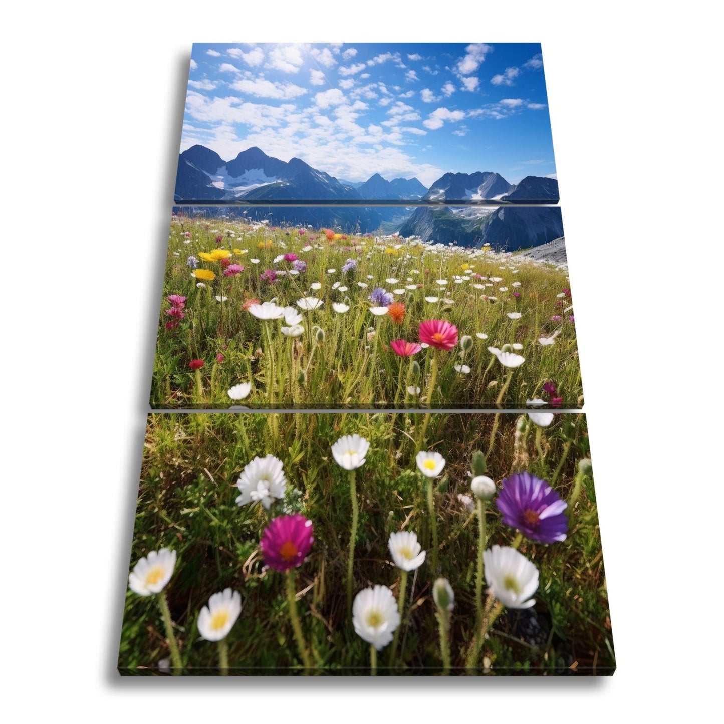Leinwandbild Alpenblumen erblühen stolz vor majestätischer Bergkulisse. - deyoli