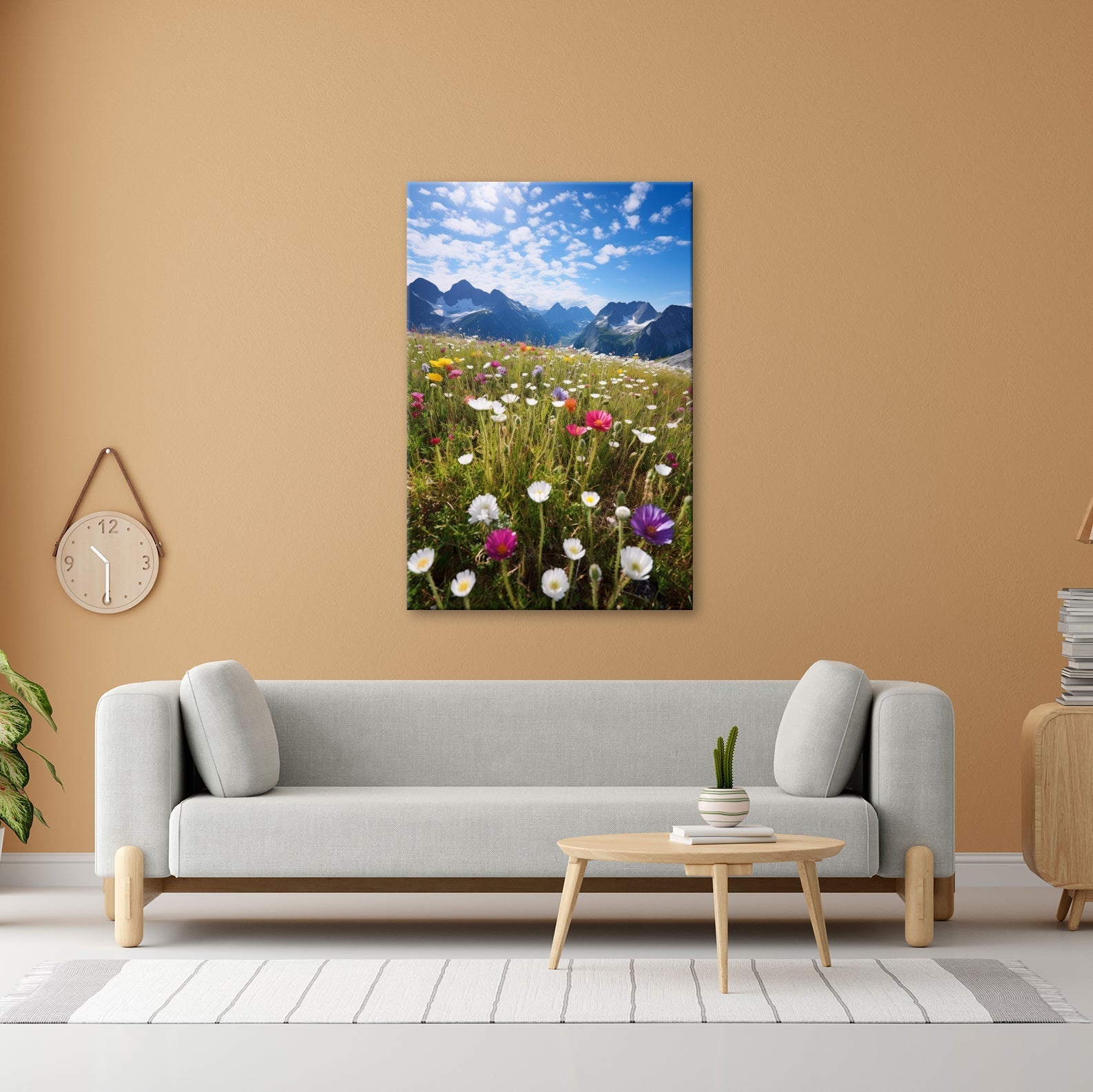 Leinwandbild Alpenblumen erblühen stolz vor majestätischer Bergkulisse. - deyoli
