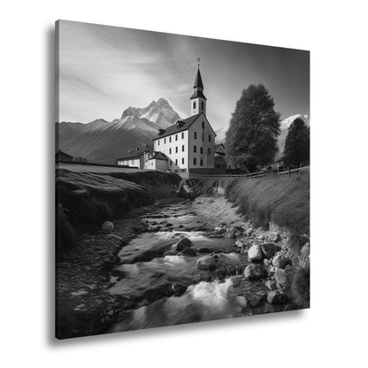 Leinwandbild Alpenkirche wacht über den goldenen Strom des Herbsts. - deyoli
