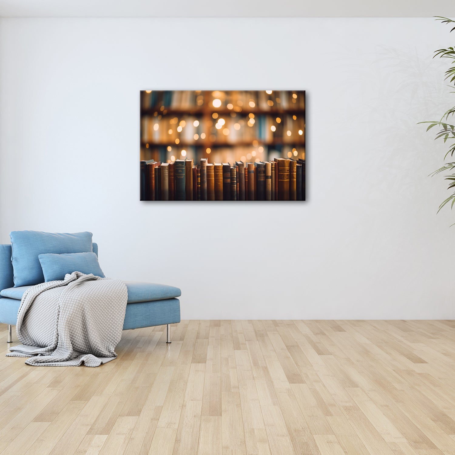 Leinwandbild Alte Bücher – Warm im Zauber der Bibliothekslichter XXL - deyoli