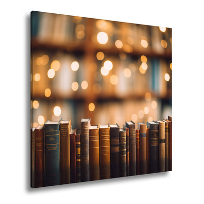 Leinwandbild Alte Bücher – Warm im Zauber der Bibliothekslichter XXL - deyoli