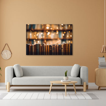 Leinwandbild Alte Bücher – Warm im Zauber der Bibliothekslichter XXL - deyoli