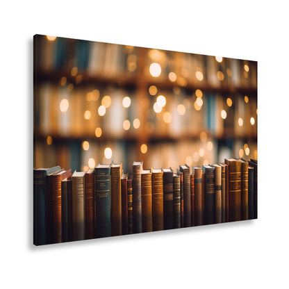 Leinwandbild Alte Bücher – Warm im Zauber der Bibliothekslichter XXL - deyoli