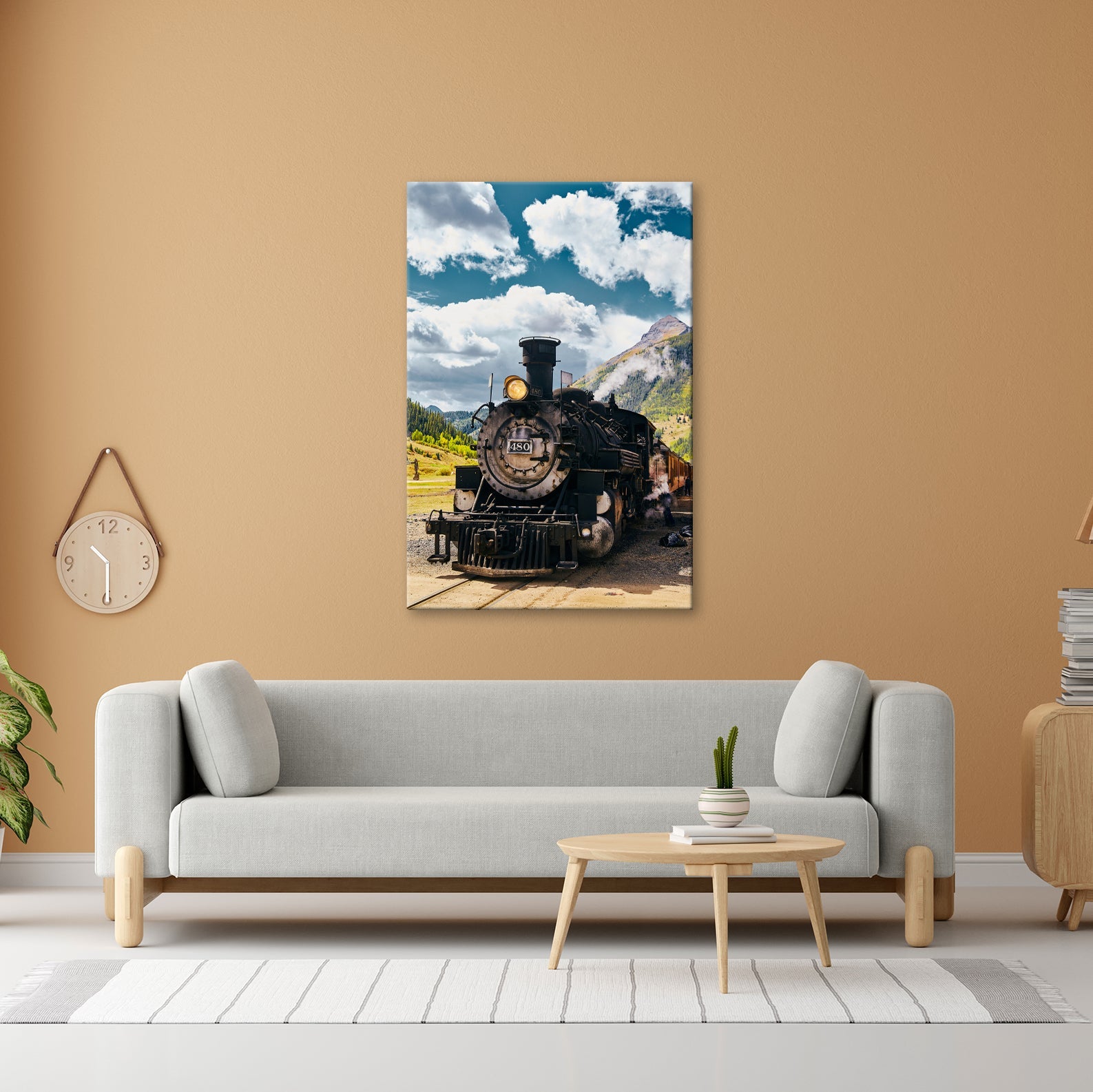 Leinwandbild Alte Dampfkraft rollt stolz durch majestätische Berge. - deyoli