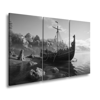 Leinwandbild Altes Wikingerschiff – Friedliche Morgenstimmung XXL - deyoli
