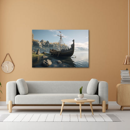 Leinwandbild Altes Wikingerschiff – Friedliche Morgenstimmung XXL - deyoli