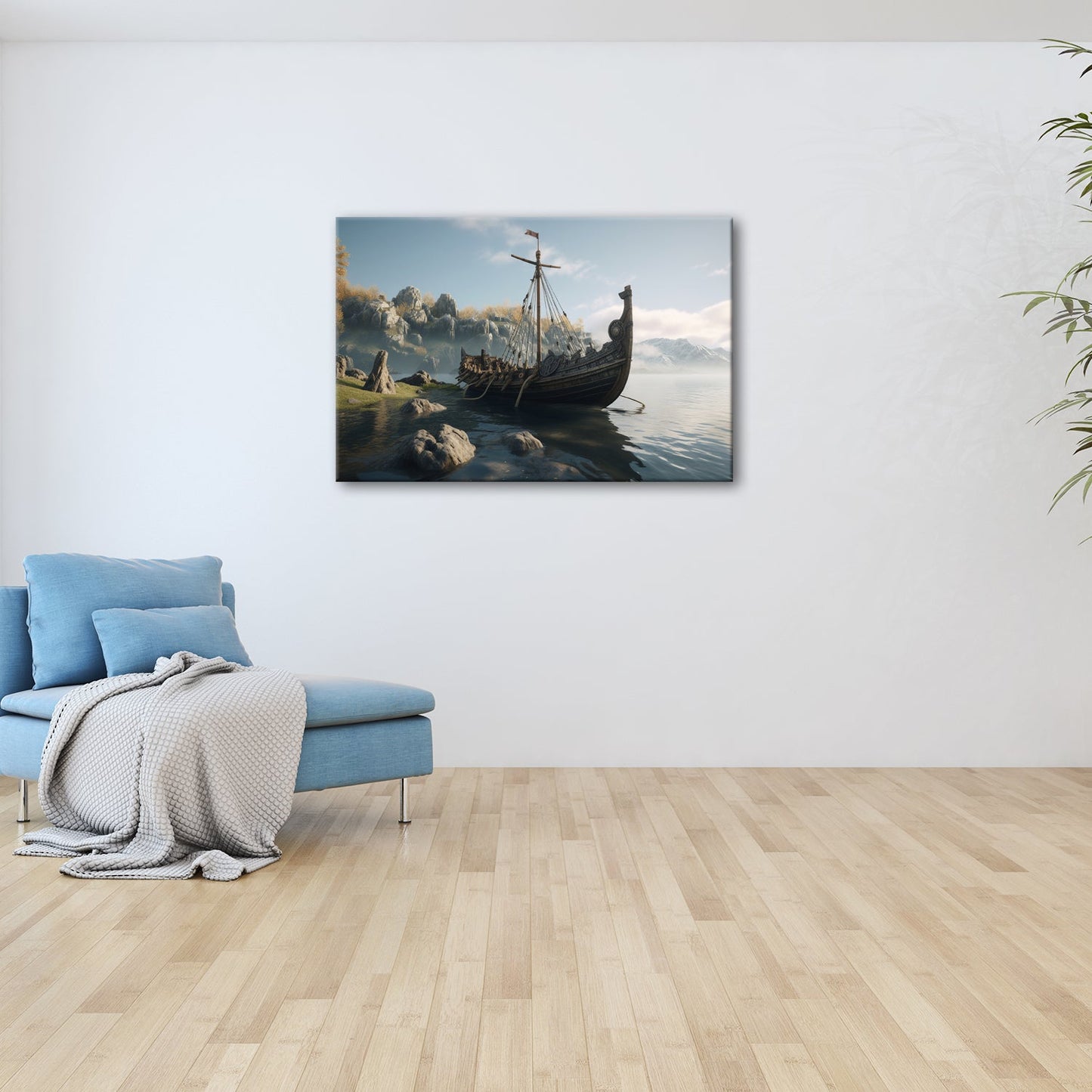 Leinwandbild Altes Wikingerschiff – Friedliche Morgenstimmung XXL - deyoli