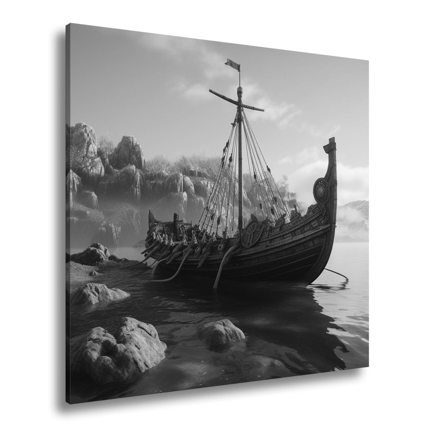 Leinwandbild Altes Wikingerschiff – Friedliche Morgenstimmung XXL - deyoli