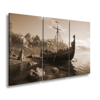 Leinwandbild Altes Wikingerschiff – Friedliche Morgenstimmung XXL - deyoli