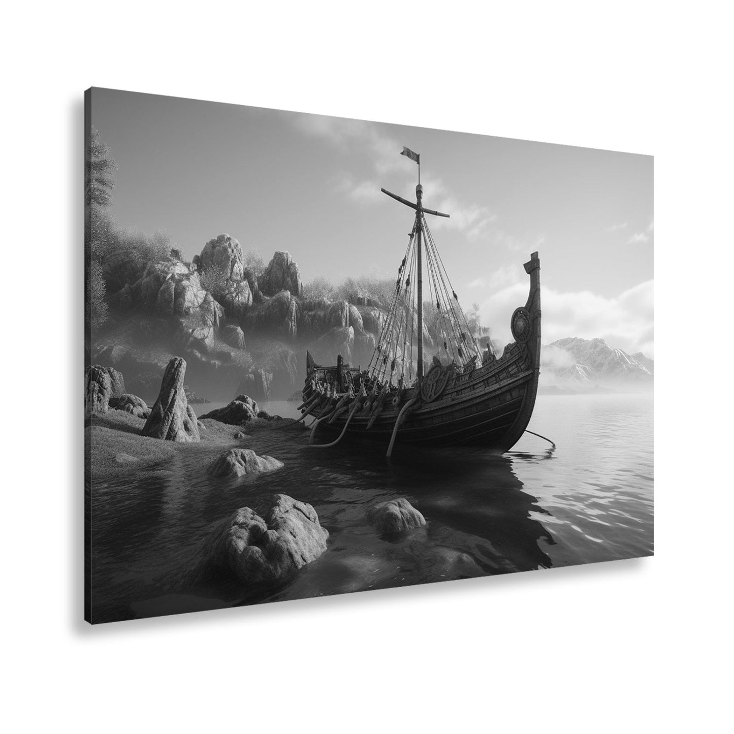 Leinwandbild Altes Wikingerschiff – Friedliche Morgenstimmung XXL - deyoli