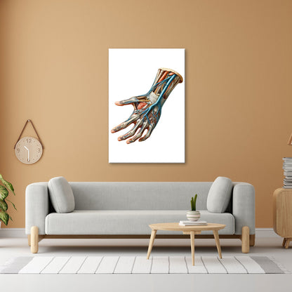 Leinwandbild Anatomie der Hand, ein Geflecht aus Nerven, Muskeln, Leben - deyoli