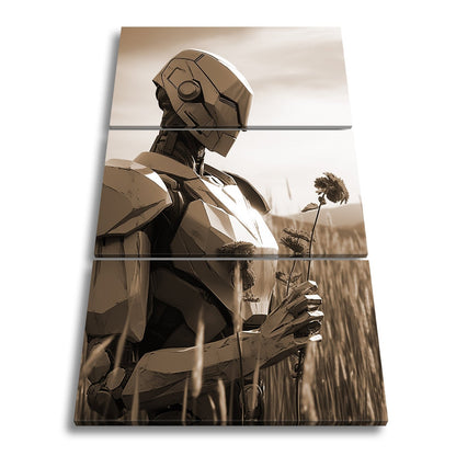 Leinwandbild Androide XXL – Sanft mit roten Blumen im goldenen Feld - deyoli
