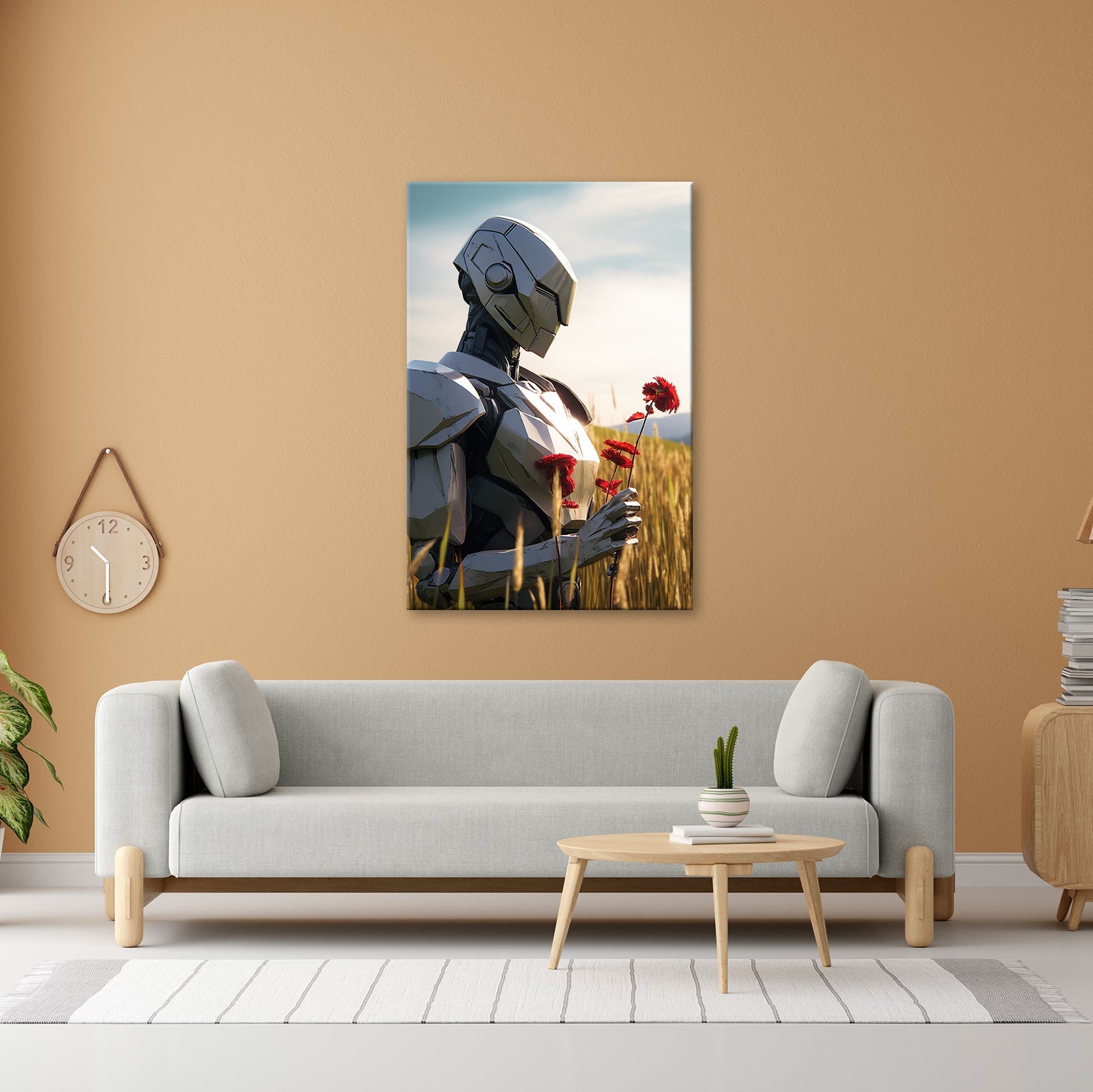 Leinwandbild Androide XXL – Sanft mit roten Blumen im goldenen Feld - deyoli