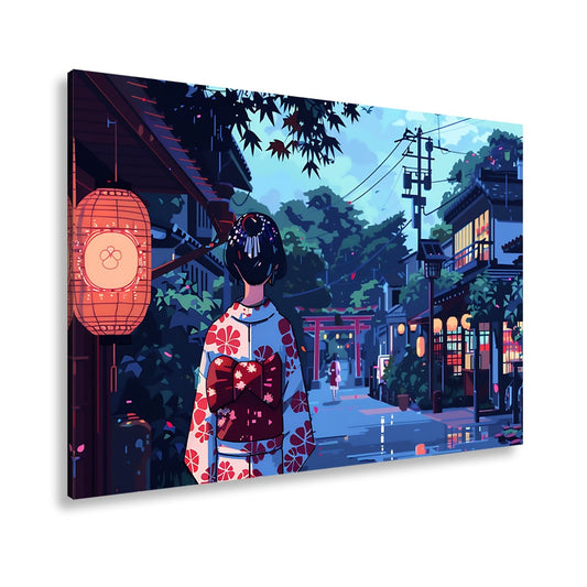 Leinwandbild Anime Gasse Sommerregen – Geheimnisvolle Straße XXL Canvas - deyoli