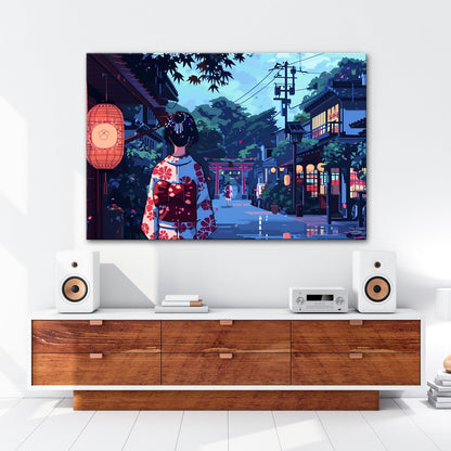 Leinwandbild Anime Gasse Sommerregen – Geheimnisvolle Straße XXL Canvas - deyoli