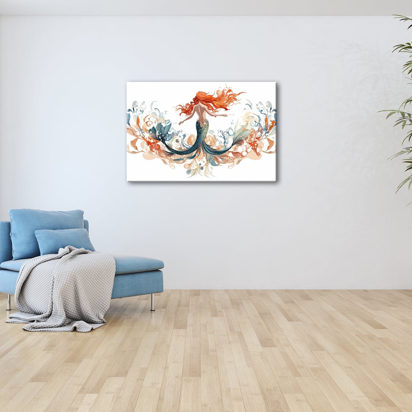 Leinwandbild Anmutige Sirene in wirbelndem Wasser aus Farben - deyoli