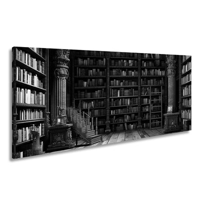 Leinwandbild Antike Bibliothek – Verzierte Säulen & Holzregale XXL - deyoli