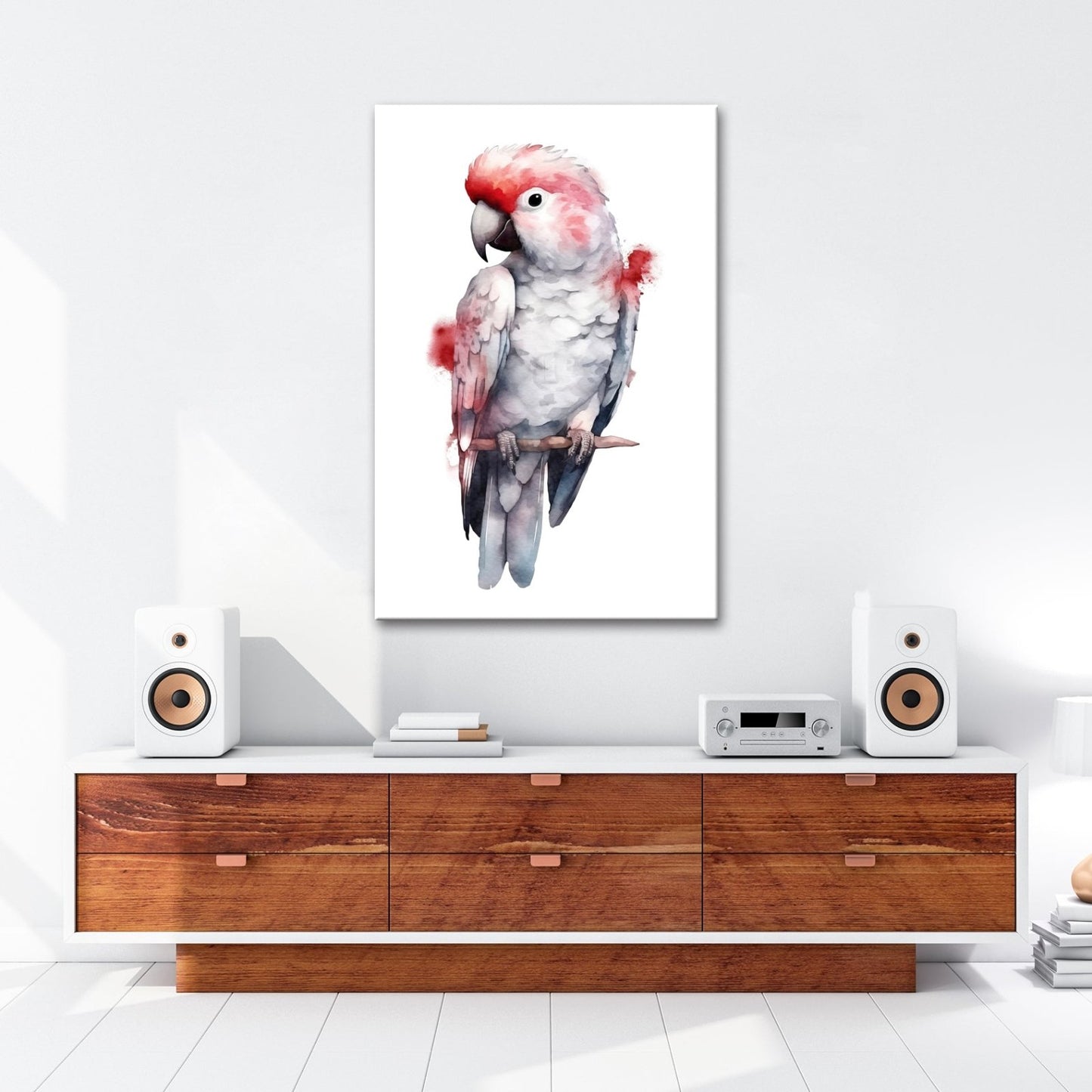 Leinwandbild Aquarell - Kakadu mit zarten Rotakzenten - deyoli