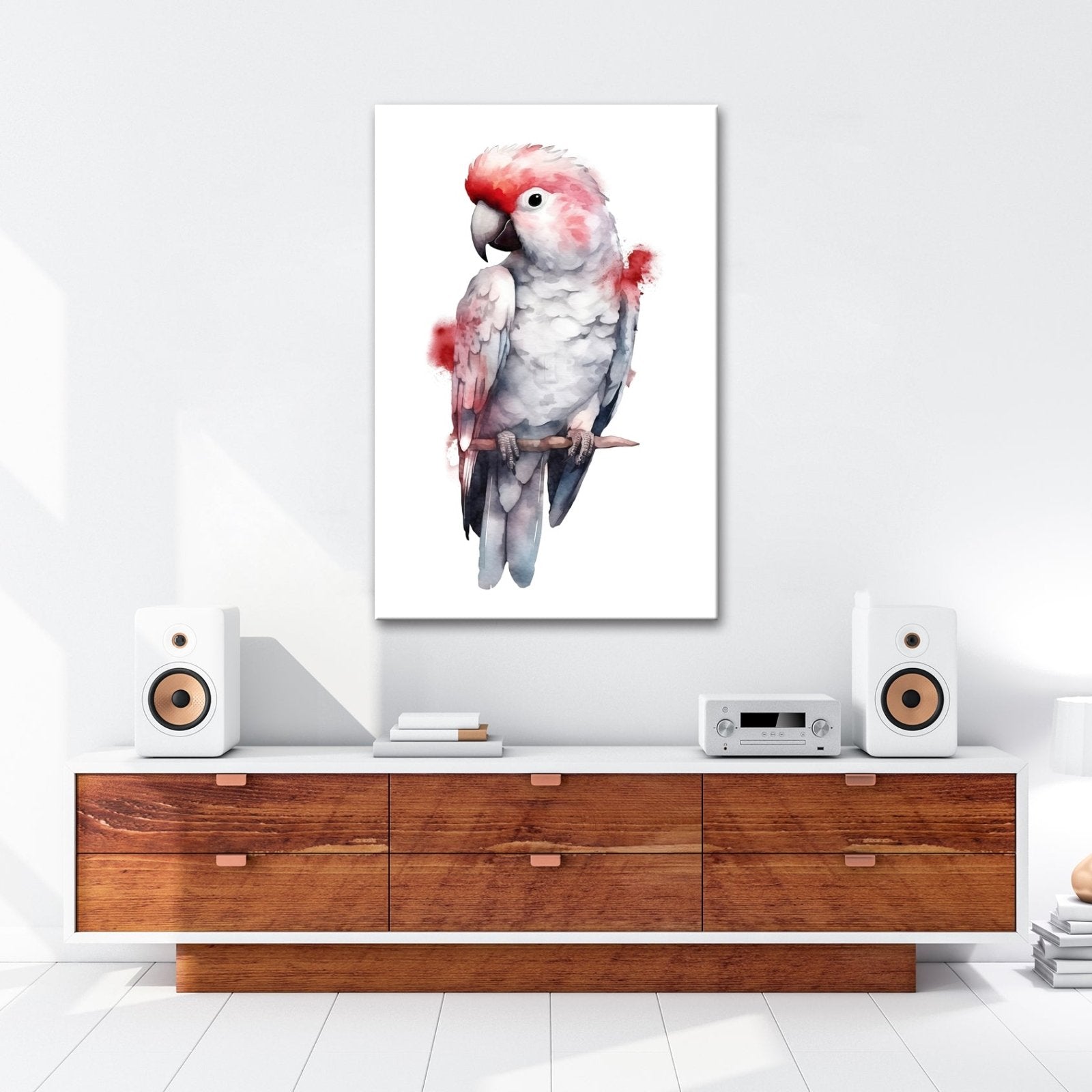 Leinwandbild Aquarell - Kakadu mit zarten Rotakzenten - deyoli