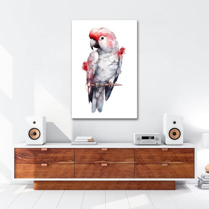 Leinwandbild Aquarell - Kakadu mit zarten Rotakzenten - deyoli