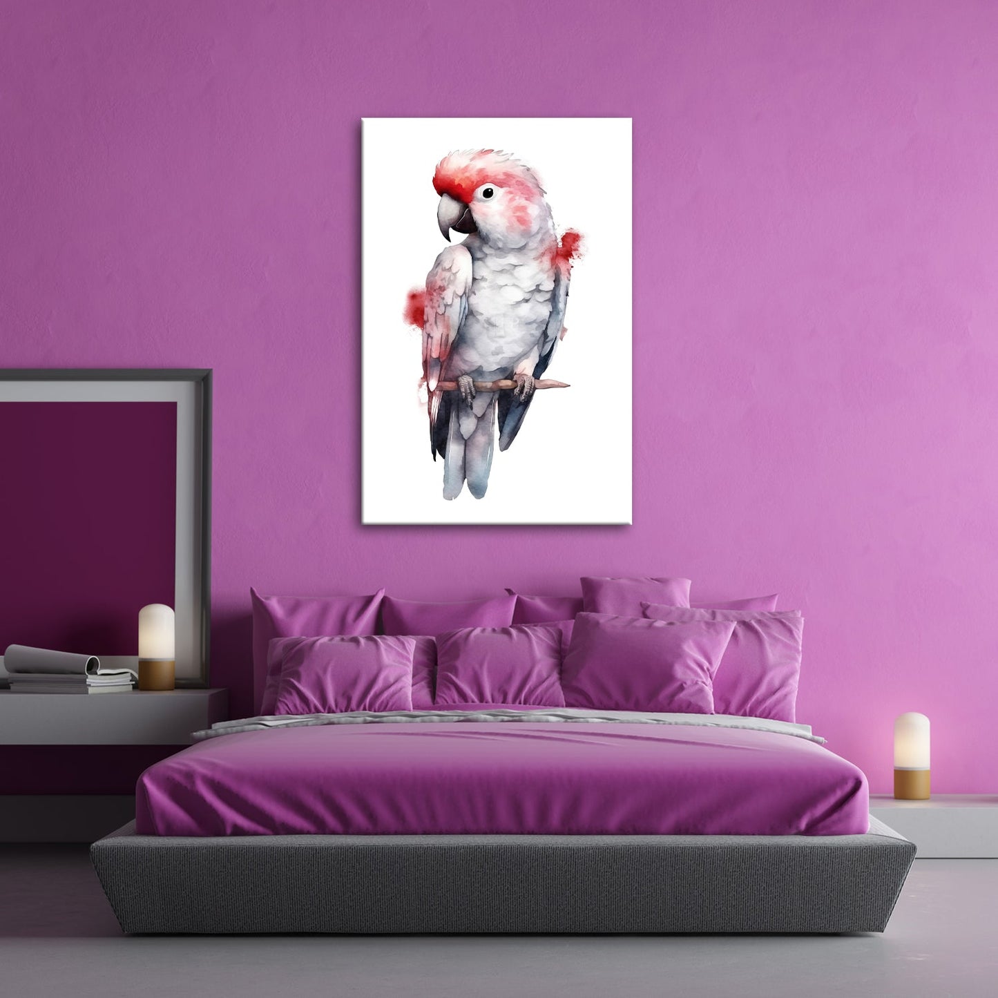 Leinwandbild Aquarell - Kakadu mit zarten Rotakzenten - deyoli