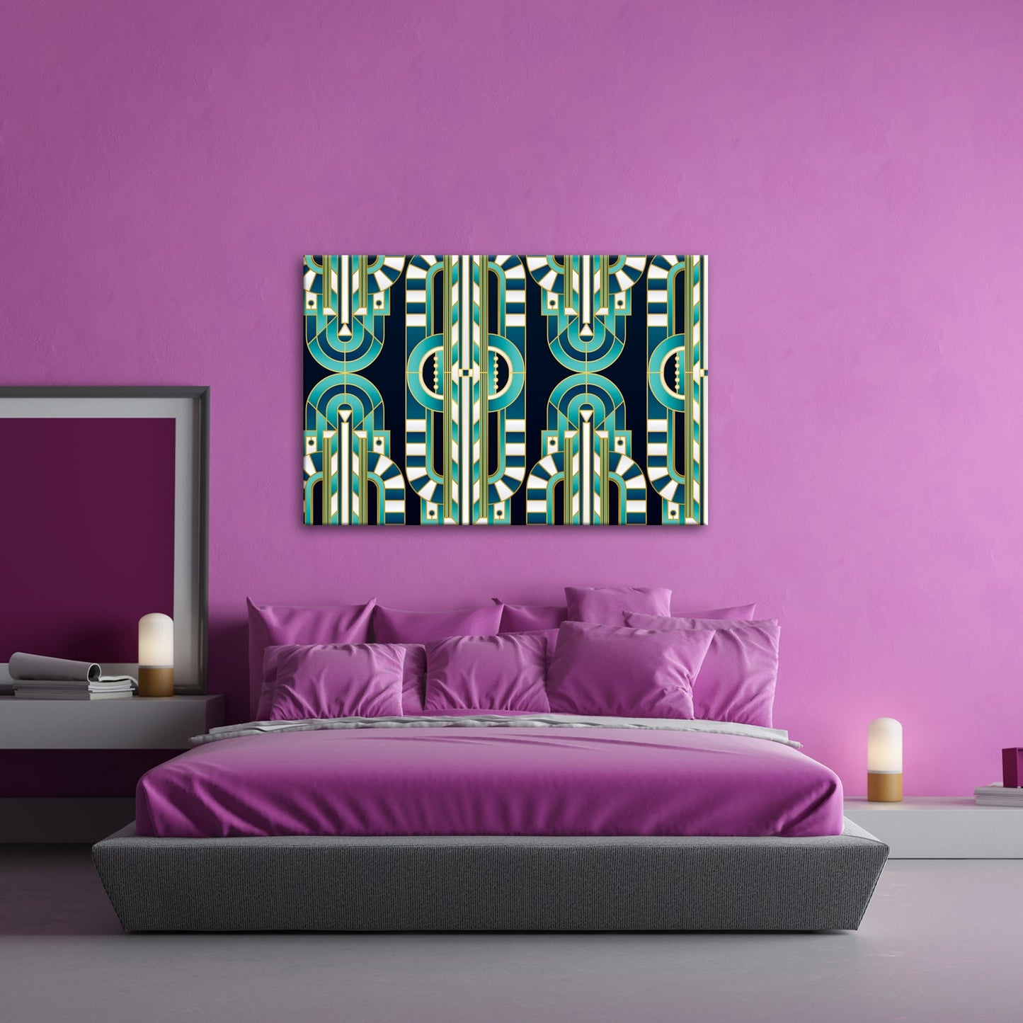Leinwandbild Art - Déco - Muster in türkis - goldener Eleganz - deyoli