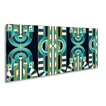 Leinwandbild Art - Déco - Muster in türkis - goldener Eleganz - deyoli