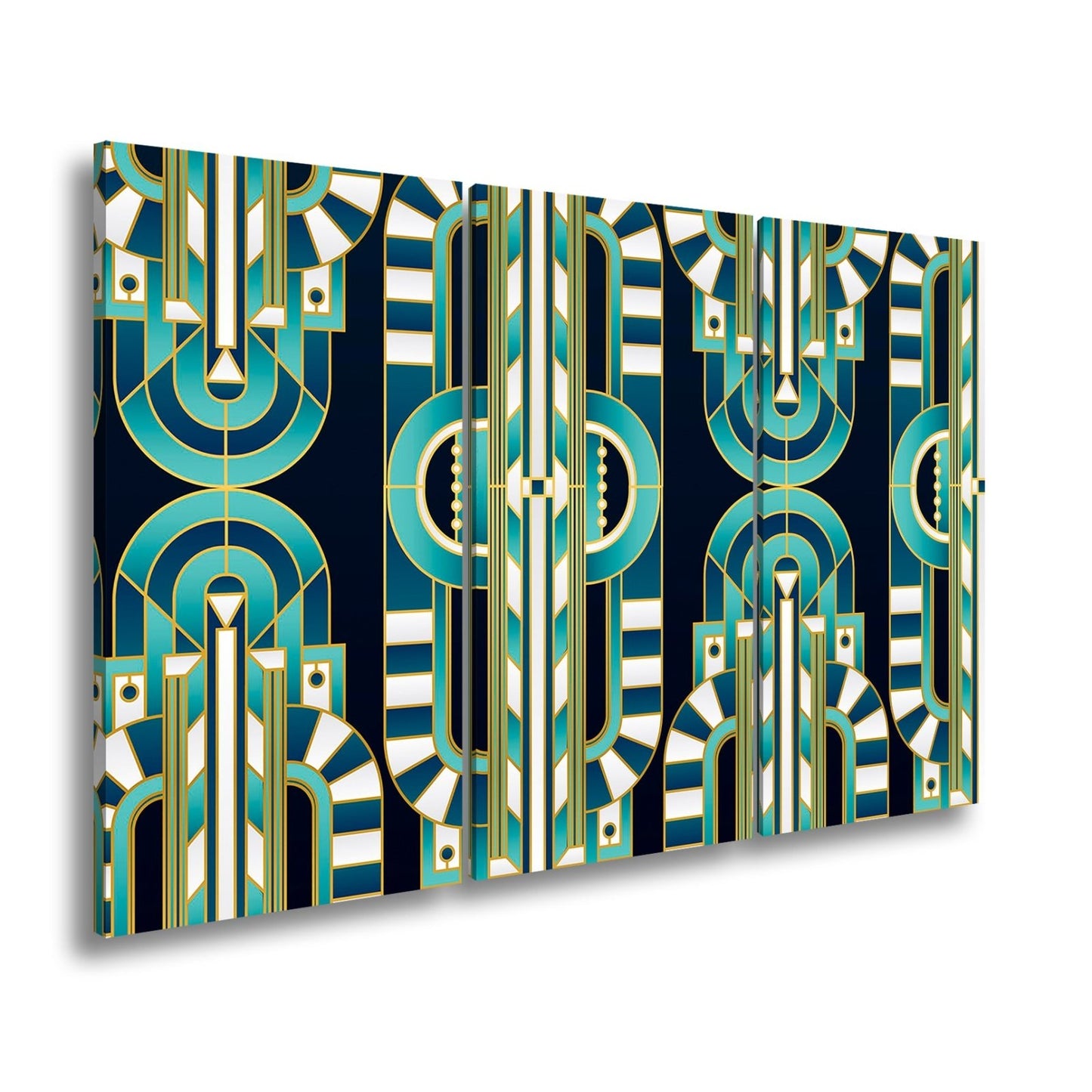 Leinwandbild Art - Déco - Muster in türkis - goldener Eleganz - deyoli