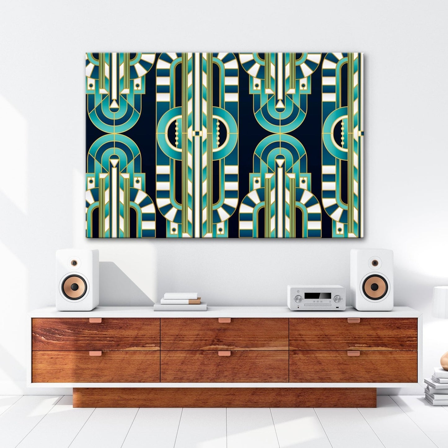 Leinwandbild Art - Déco - Muster in türkis - goldener Eleganz - deyoli
