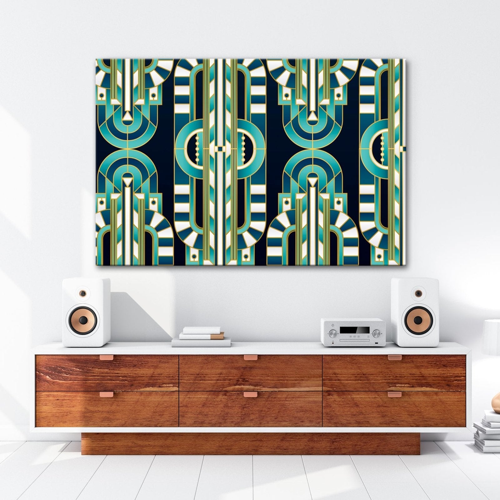 Leinwandbild Art - Déco - Muster in türkis - goldener Eleganz - deyoli