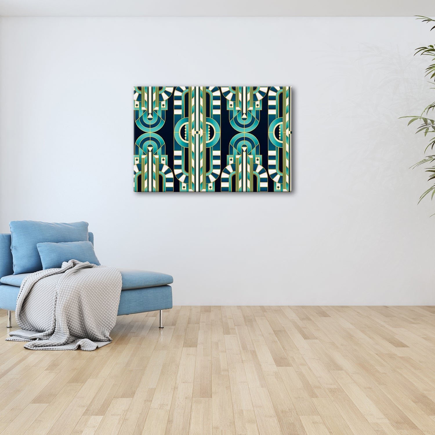 Leinwandbild Art - Déco - Muster in türkis - goldener Eleganz - deyoli