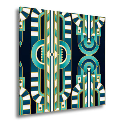 Leinwandbild Art - Déco - Muster in türkis - goldener Eleganz - deyoli