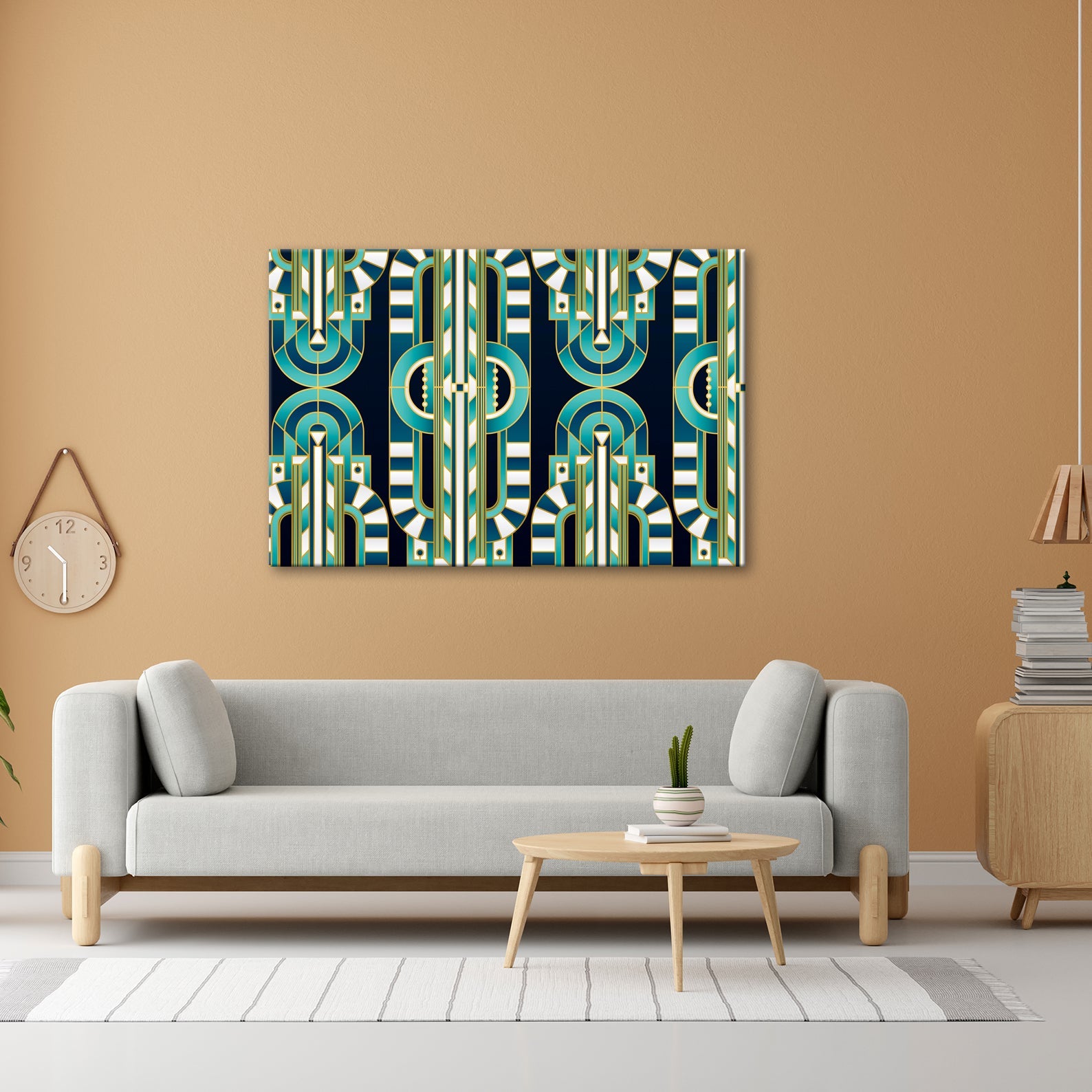 Leinwandbild Art - Déco - Muster in türkis - goldener Eleganz - deyoli