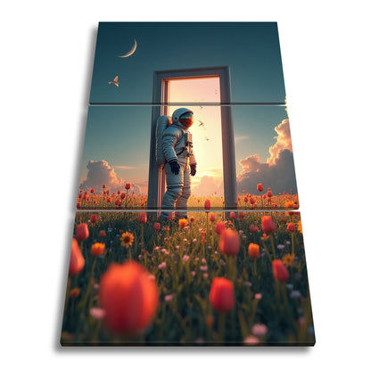 Leinwandbild Astronaut tritt ein – zwischen Traum, Himmel und Tulpen. - deyoli