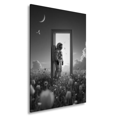 Leinwandbild Astronaut tritt ein – zwischen Traum, Himmel und Tulpen. - deyoli