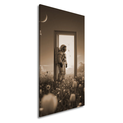 Leinwandbild Astronaut tritt ein – zwischen Traum, Himmel und Tulpen. - deyoli