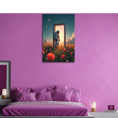 Leinwandbild Astronaut tritt ein – zwischen Traum, Himmel und Tulpen. - deyoli